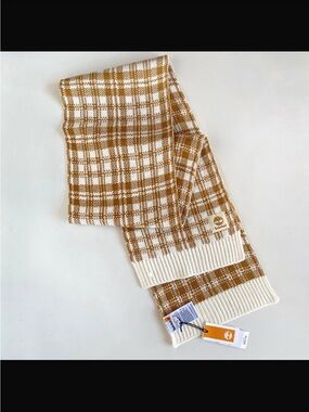 Timberland Cream and Tan Plaid Knit Scarf